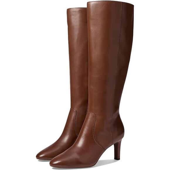 Ankle Bootie Lauren Ralph Boots Ralph Lauren CAELYNN, women\'s tan burnished  KNEE high calf boots tan size 8.5B